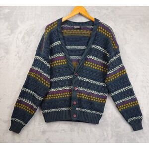 Van Cort Vintage 80s 90s Fair Isle Geometric Stripe Grandpa Knit Cardigan Medium